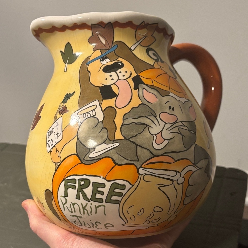 BlueSky Ceramic 'Free Punkin Juice' Hand Crafted Decorative Or Usable Pitcher